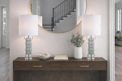 Oceanic Wave Glass & Crystal Table Lamp (Set of 2) - Mist Blue / Clear Crystal