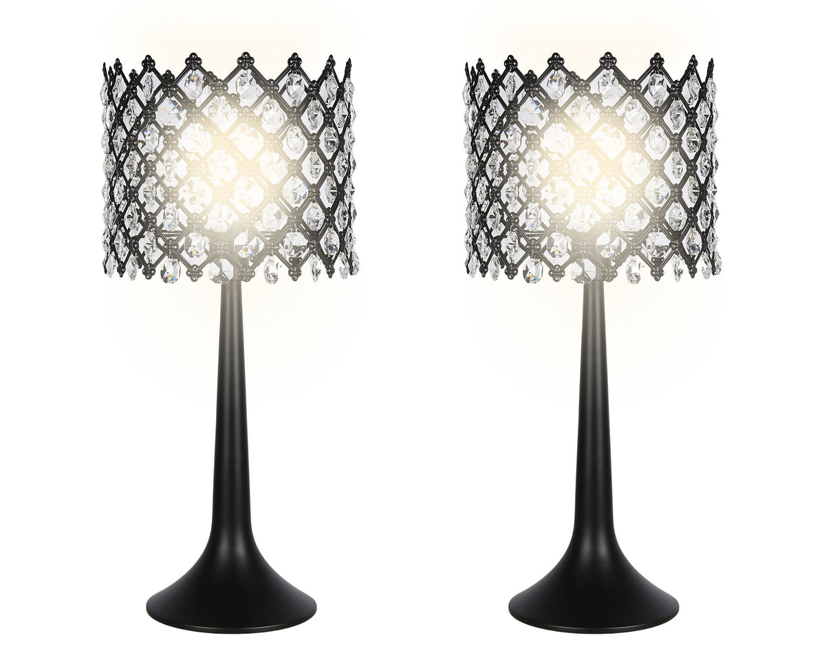 "Crystal Lattice Radiance" Metal And Crystal Table Lamp (Set of 2) - Matt Black / Clear Crystal