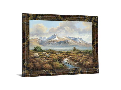 Woolly Grazing Vista - 28" x 34" Framed Wall Art - Light Brown