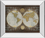 World Map By Elizabeth Medley - Mirror Framed Print Wall Art - Beige