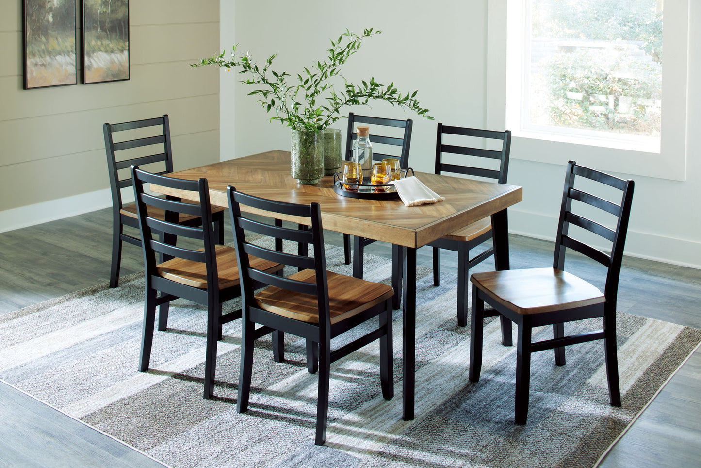 Blondon - Rectangular Drm Table Set (Set of 7) - Brown / Black