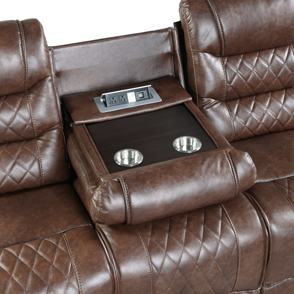 Putnam - Power Double Reclining Sofa With Center Drop-Down Cup Holders, Receptacles And USB Ports