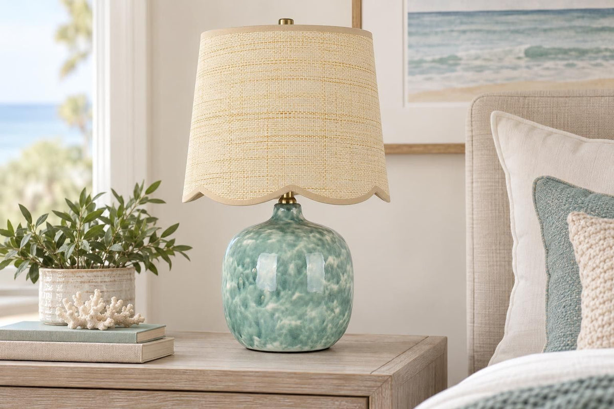 Seaglass Cove - 21 X 13 - Ceramic Accent Lamp (Set of 2) - Aqua Green, White