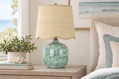 Seaglass Cove - 21 X 13 - Ceramic Accent Lamp (Set of 2) - Aqua Green, White