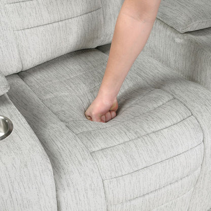 Ronan - Double Reclining Sofa With Center Drop-Down Cup Holders, Storage Arms, Cup Holders, Reading Lights, Magazine Bag, Receptacles, Charging Ports And Led - Gray