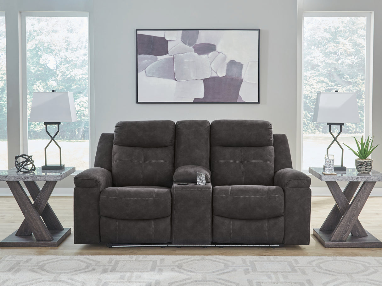 Furniture City - MS - Ashley Furniture - Brysonview Living Room - DBL Rec Loveseat w/Console / Charcoal - 6360594