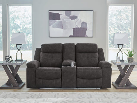 Furniture City - MS - Ashley Furniture - Brysonview Living Room - DBL Rec Loveseat w/Console / Charcoal - 6360594