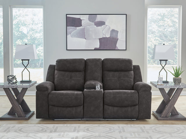 Furniture City - MS - Ashley Furniture - Brysonview Living Room - DBL Rec Loveseat w/Console / Charcoal - 6360594