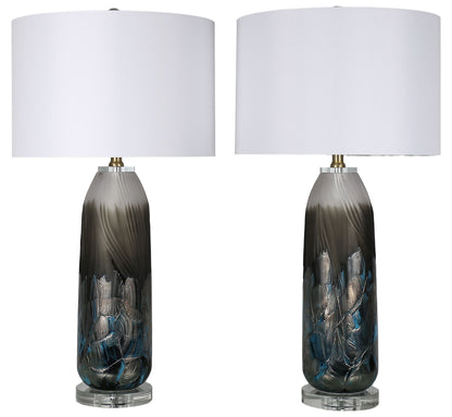 Nocturne Current - 29 X 15 - Art Glass Table Lamp (Set of 2) - Midnight Smoke Blue