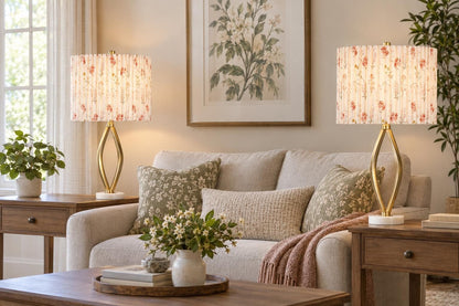 Meadow Silhouette - 29 X 15 - Metal Table Lamp (Set of 2) - Soft Gold, White Marble