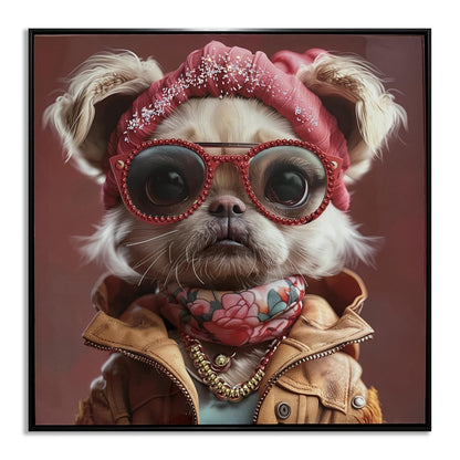 Glam Pup Portrait - 25" x 25" Framed Wall Art - Pink