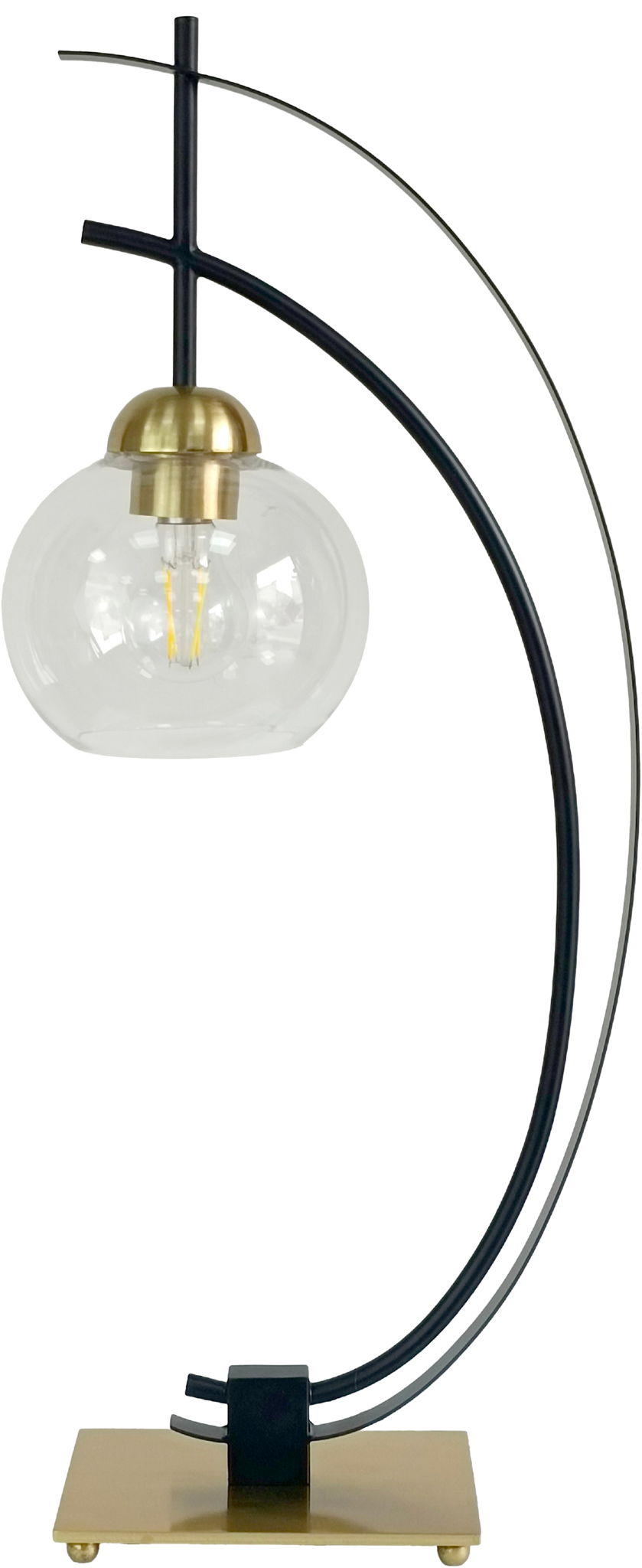 "Eclipse Aura" Metal Table Lamp With Glass Globe (Set of 2) - Matte Black / Gold / Clear Glass