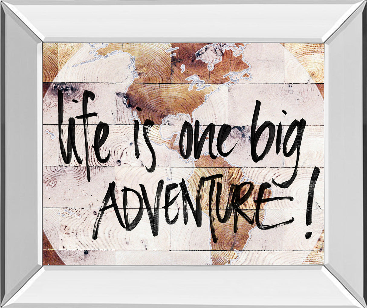 World On Wood By Sd Studios - Mirror Framed Print Wall Art - Beige