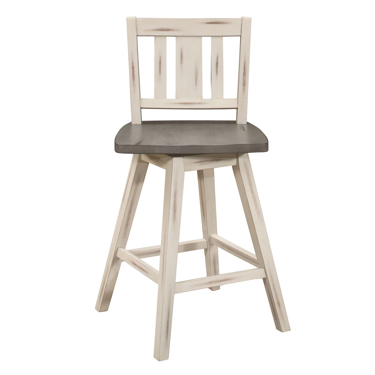 Amsonia - Swivel Counter Height Chair (Set of 2) - White / Distressed Gray