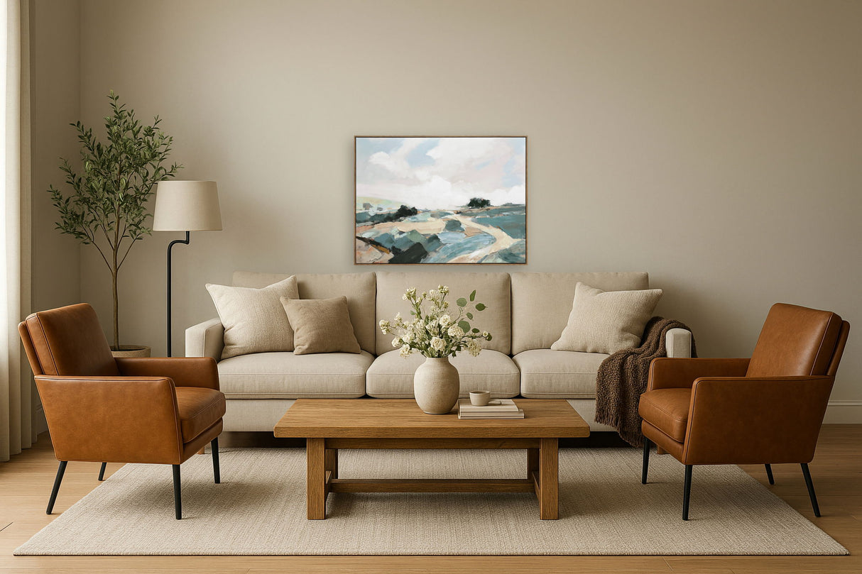 "Tranquil Pathway" Hand-Embellished Canvas In Frame - Gray / Blue / Green