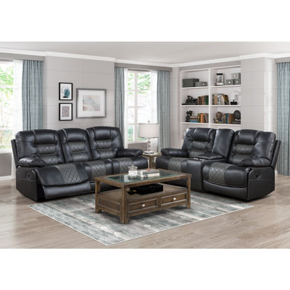 Fabian - Double Reclining Sofa With Center Drop-Down Cup Holders, Receptacles And USB Ports - 2-Tone Gray (Gray / Dark Gray)