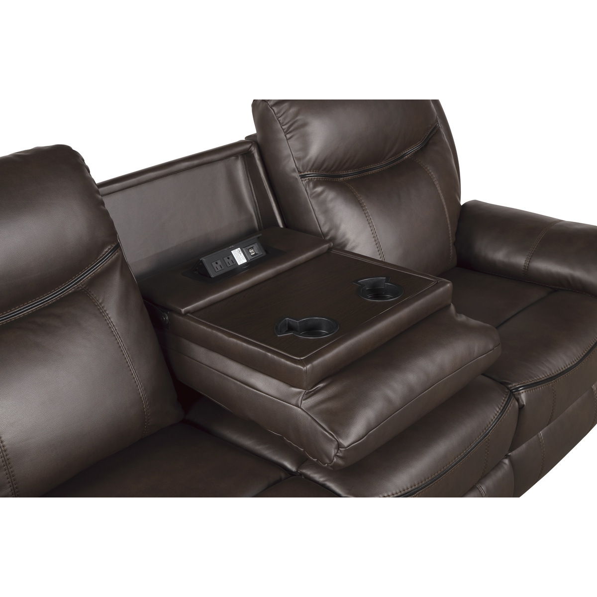 Aram - Double Reclining Sofa With Center Drop-Down Cup Holders, Receptacles, Hidden Drawer And USB Ports