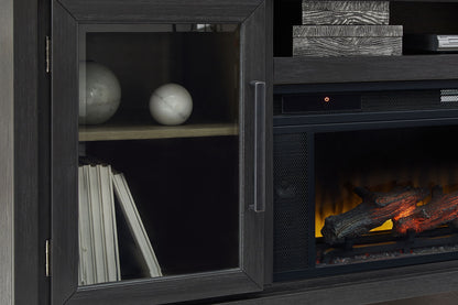 Foyland - 83" TV Stand With Electric Infrared Fireplace Insert - Black / Brown