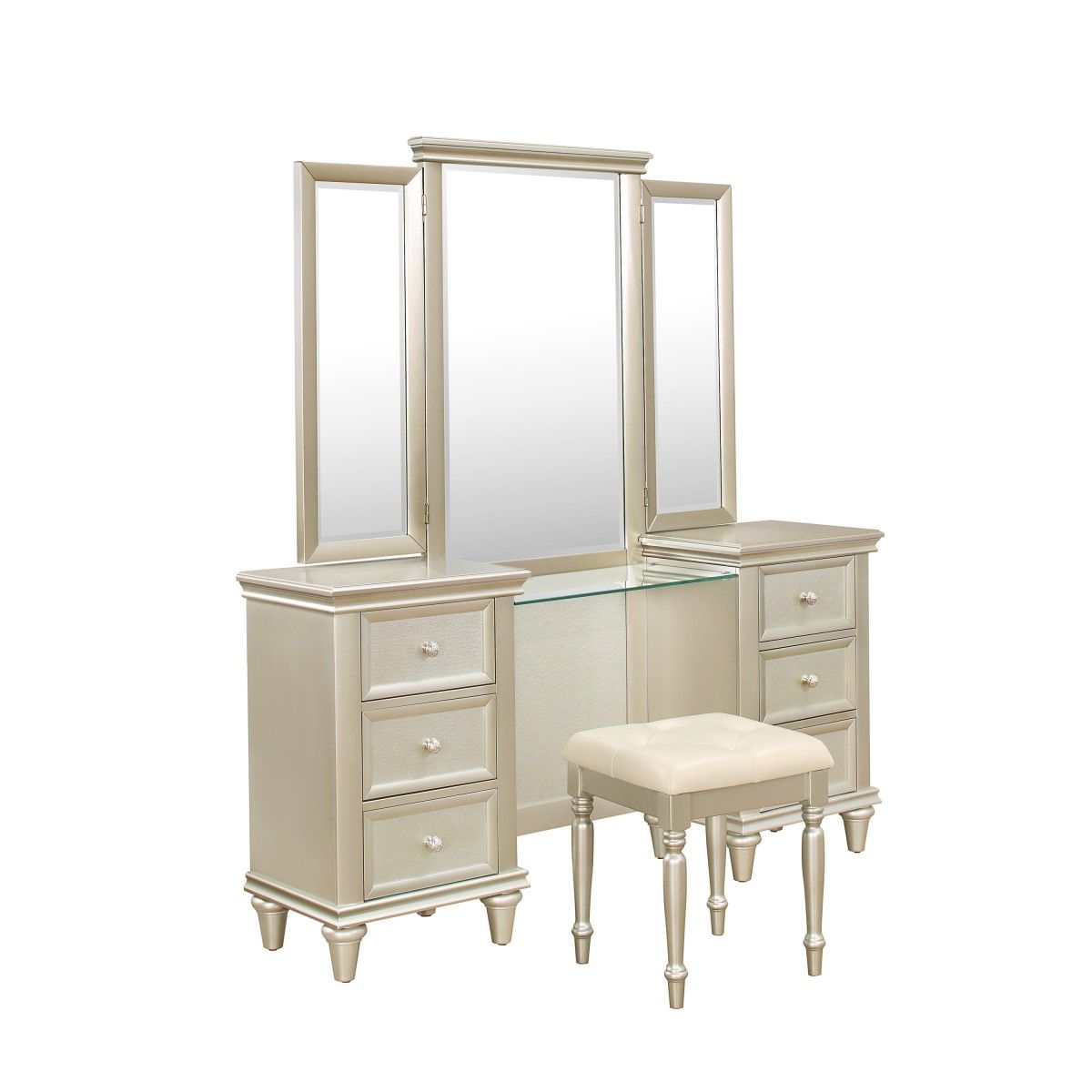Celandine - Vanity Dresser With Mirror - Gold / Silver / Champagne