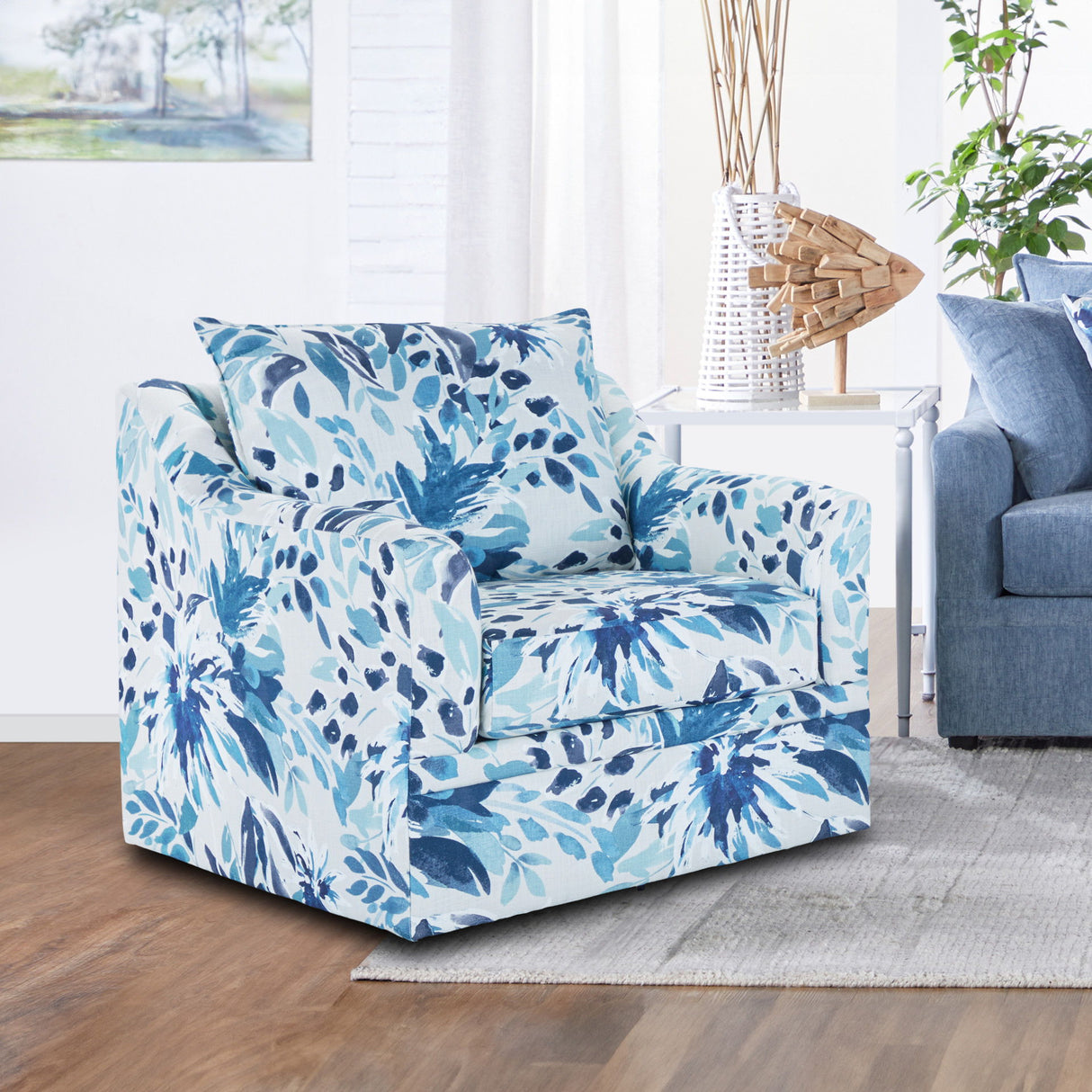 Sylvie - Swivel Chair - Blue / White