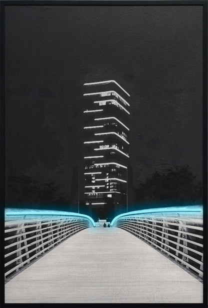 Electric Promenade - 32 X 48 - Hand-Embellished Color Changing Neon Canva - Black