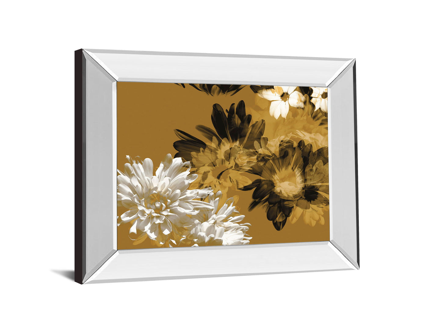 Golden Bloom I By Mirror Framed Print Wall Art - Light Brown
