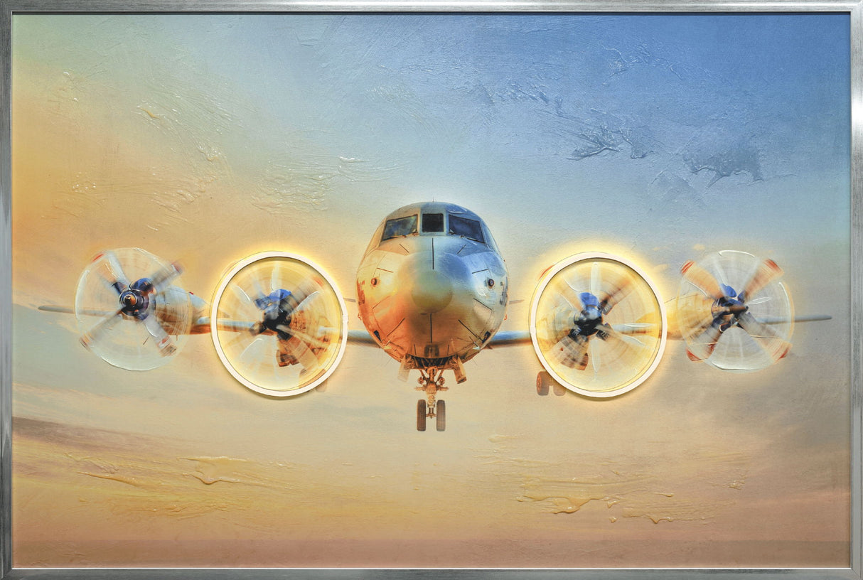 "Aviation Glow" Hand-Embellished LED In Frame - Metallic / Multicolor