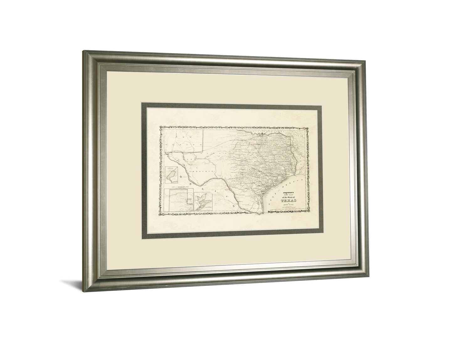 New Map Of The State Of Texas By Johnson And Wank - Framed Print Wall Art - Beige