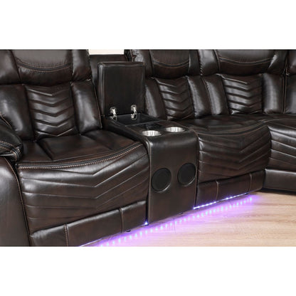 Ramone - 3 Piece Power Reclining Sectional With Consoles, Speakers, Subwoofer And LED Lighting - Brown