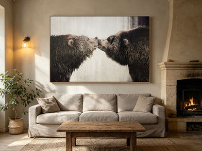 Wild Affinity - 48 X 32 - Hand-Embellished Canvas In Frame - Brown