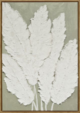 "Textured Foliage II" Hand-Embellished Canvas In Frame - Gray / White / Wood