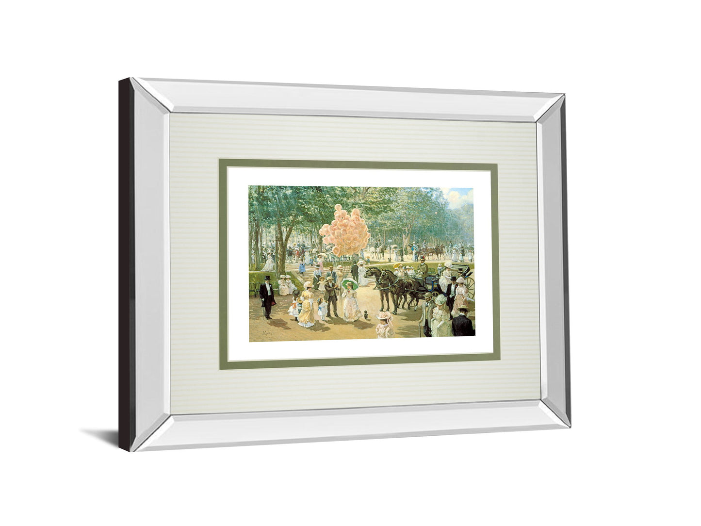 Balloon Seller By Alan Maley - Mirror Framed Print Wall Art - Green