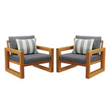 Bristol - Bay Wood Patio Club Chair With Cushions - Natural / Brown / Gray