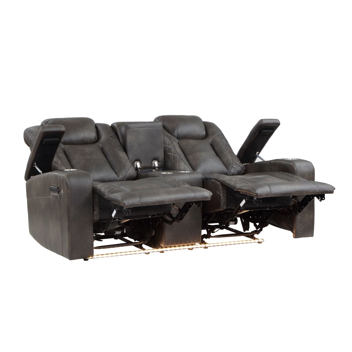 Tabor - Power Double Reclining Loveseat With Center Console, Power Headrests, Storage Arms And Cup Holders - Brownish Gray