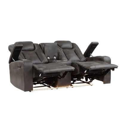 Tabor - Power Double Reclining Loveseat With Center Console, Power Headrests, Storage Arms And Cup Holders - Brownish Gray
