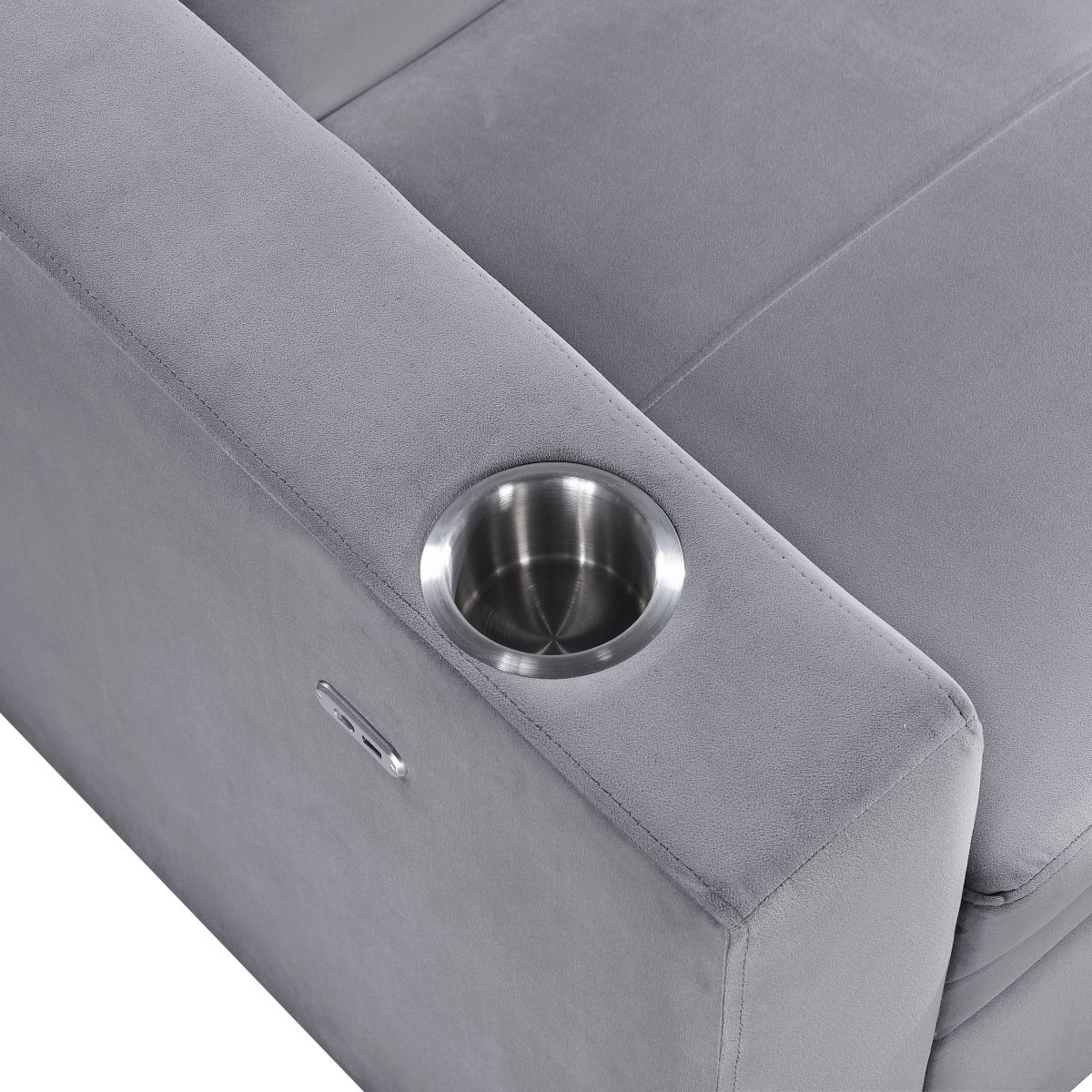Grady - Convertible Sofa With Hidden Storage, Cup Holders And Charging Ports - Gray