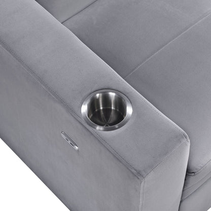 Grady - Convertible Sofa With Hidden Storage, Cup Holders And Charging Ports - Gray