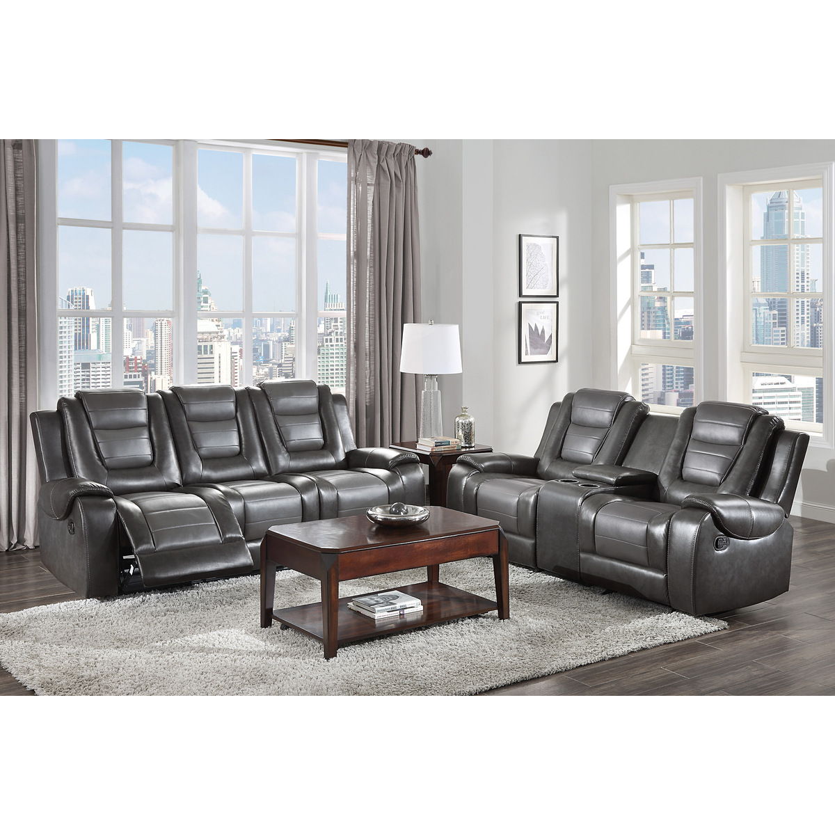 Briscoe - Double Reclining Sofa With Center Drop-Down Cup Holders