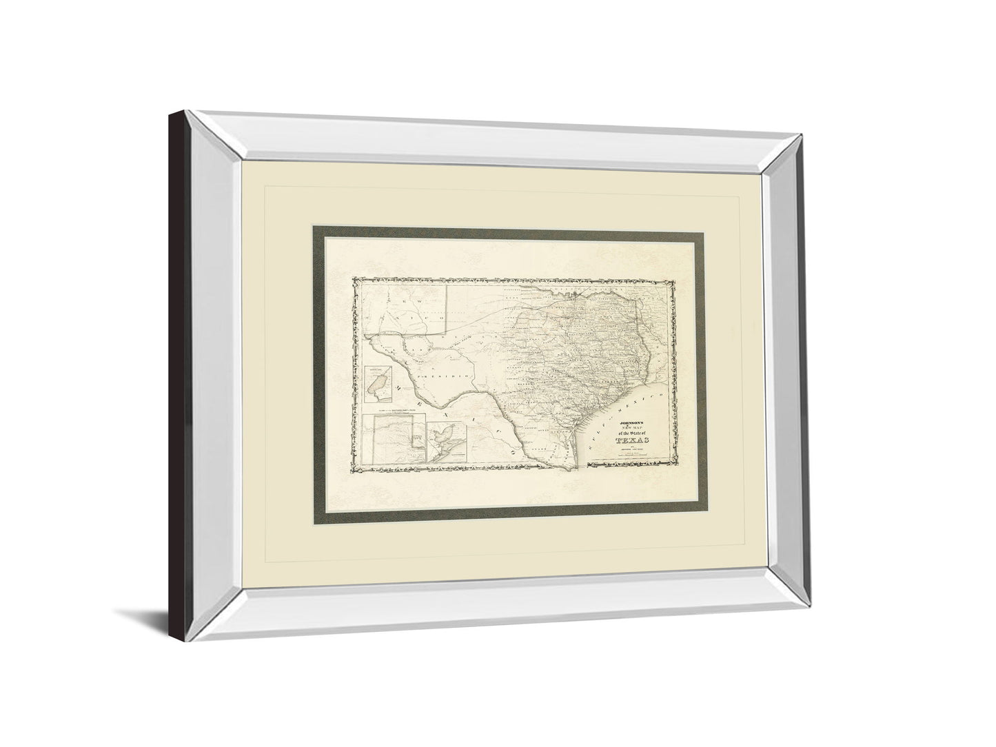 New Map Of The State Of Texas By Johnson And Wank - Mirror Framed Print Wall Art - Beige