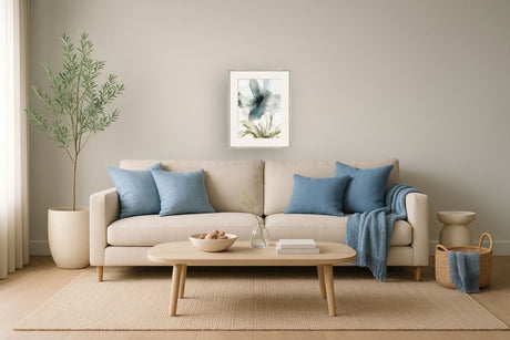 "Ethereal Blossom II" Framed Canvas Under Acrylic - Teal / Cream