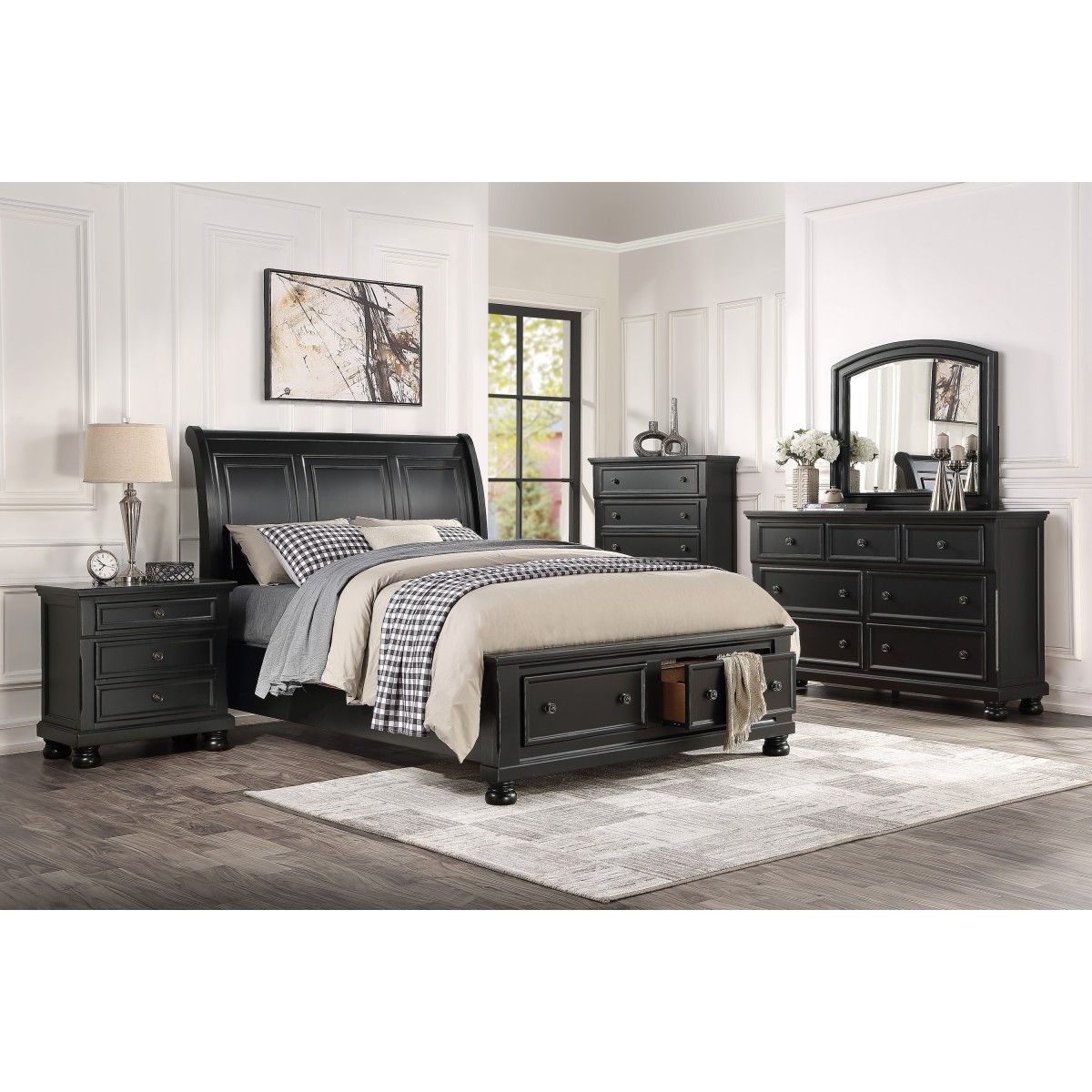 Laurelin - Sleigh Platform Bed With Footboard Storage