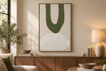 Mosslight Balance II - 32 X 47 - Hand-Painted Neon Canvas In Frame - Olive Green