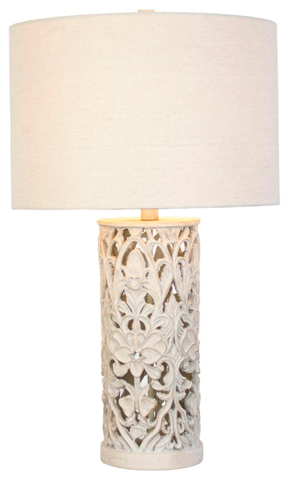 Ivory Trellis - 26 X 15 - Polyresin Table Lamp (Set of 2) - Distressed White