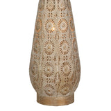 "Celestial Carve" Laser Cut Metal Table Lamp With Night Light (Set of 2) - Distressed White / Distressed Tan