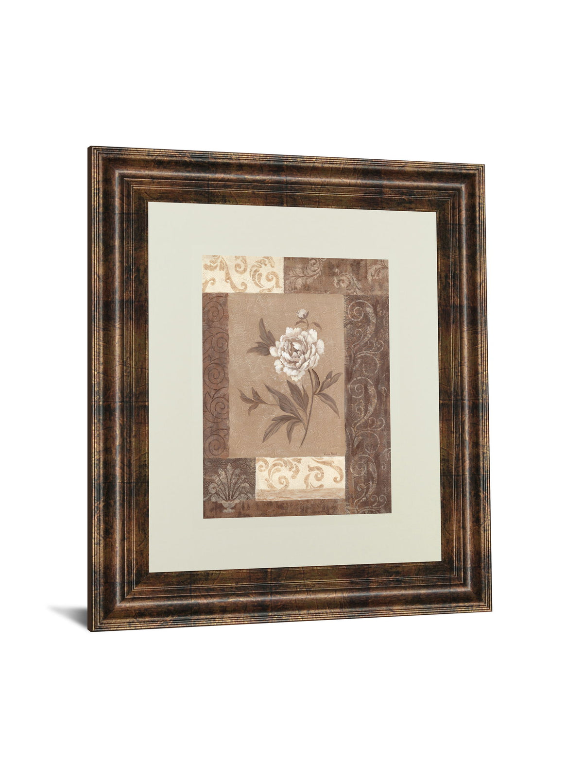 Single Peony By Vivian Flasch - Framed Print Wall Art - Light Brown