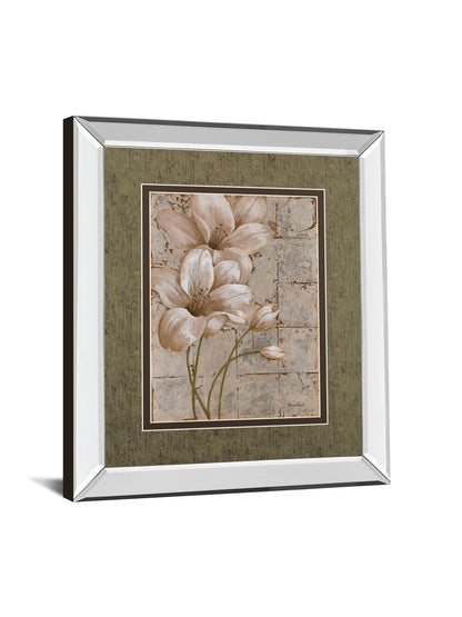 Lilies On Silver I By Vivian Flasch - Mirror Framed Print Wall Art - Light Brown