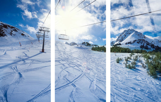 "Alpine Serenity" Tempered Glass Triptych - Blue / White