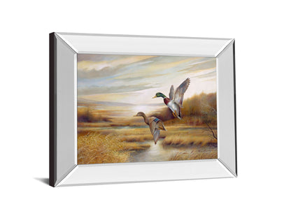 Mallards - Mirror Framed Print Wall Art - Light Brown