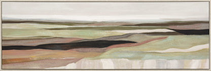 Sage Valley Reverie - 60 X 20 - Hand-Painted Canvas In Frame - Sage Green, Dusty Rose, Cream, Charcoal