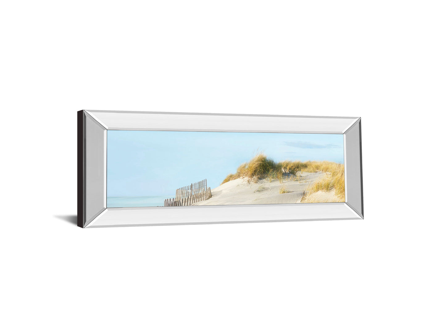 Beachscape L By James Mcloughlin - Mirror Framed Print Wall Art - Light Blue